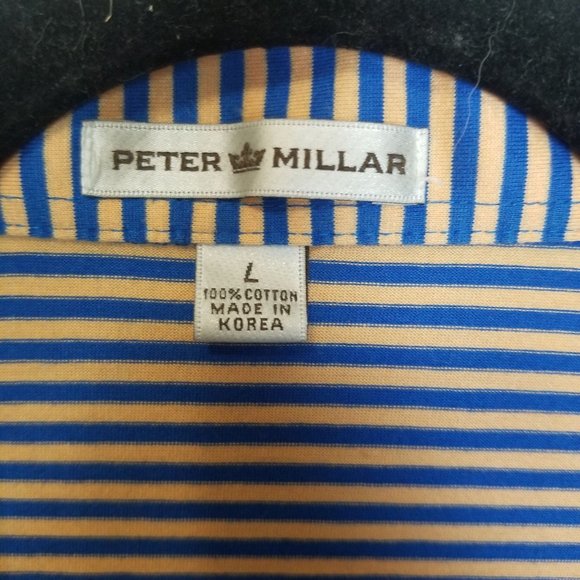 Peter Millar Crown Mens L Blue Orange Striped Pacific Dunes Golf Polo Shirt - Picture 6 of 7